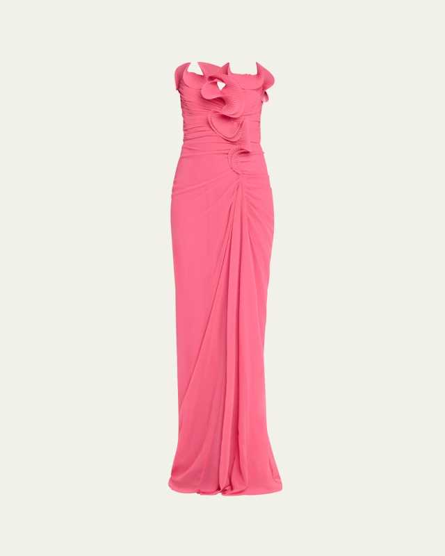 Strapless Ruched Ruffle Gown
